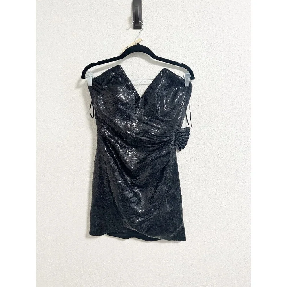 Retrofête Carolyn Sequin Dress Strapless Off The Shoulder Tulip Hem Medium - Picture 2 of 7